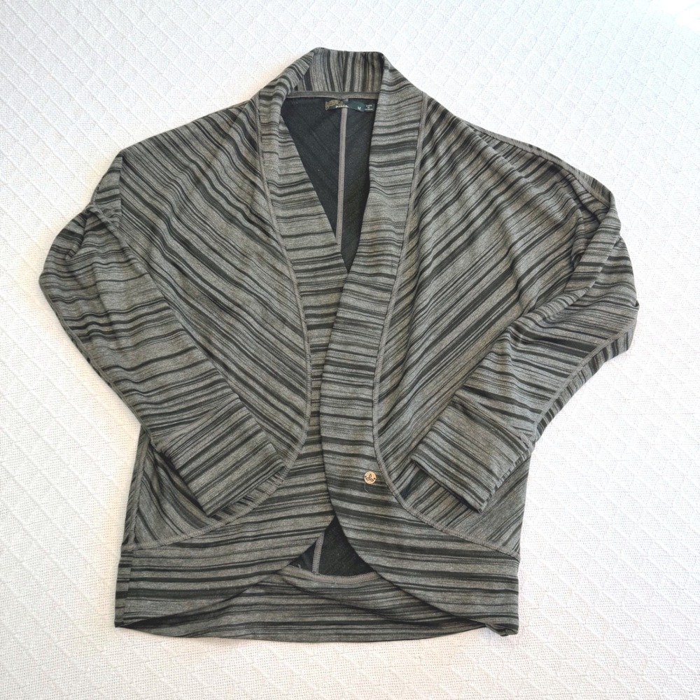 Prana Women Gray Striped Open Front Cardigan Wrap Sweater Size Medium